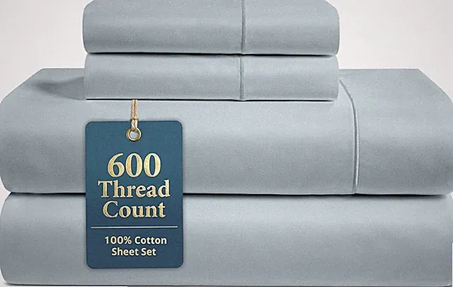 100% Cotton Bed Sheets – 600 Thread Count Cooling Sheets Queen, Durable Daily Us