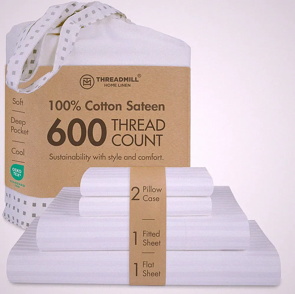 100% Cotton Sheets for King Size Bed - 600 Thread Count King Bed Sheets Set w...