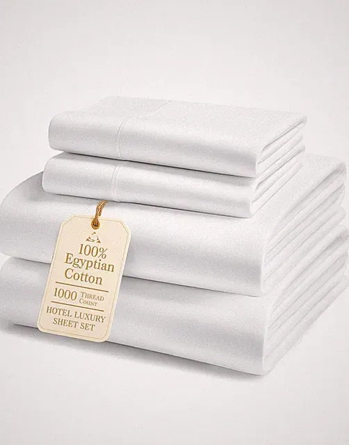 100% Egyptian Cotton Sheets Queen Size - Luxury 1000 Thread Count Naturally C...