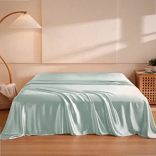 100% Mulberry Silk Flat Bed Sheet Solid Color Sheets Luxurious Smooth Bed Cover
