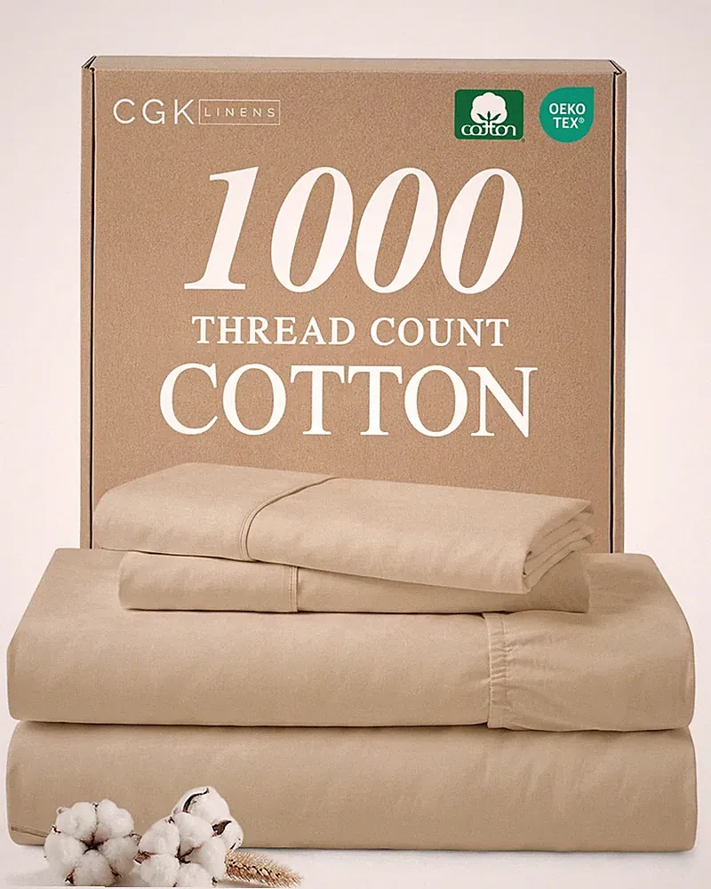 1000 Thread Count Sheet Set - 100% Cotton Bed Sheets - Softer Than Egyptian C...