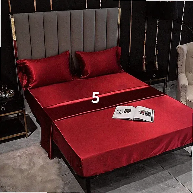 1X Shiny Faux Silk Bed Sheet Satin Luxury Bedcover Retro Style Comfy Hotel Home