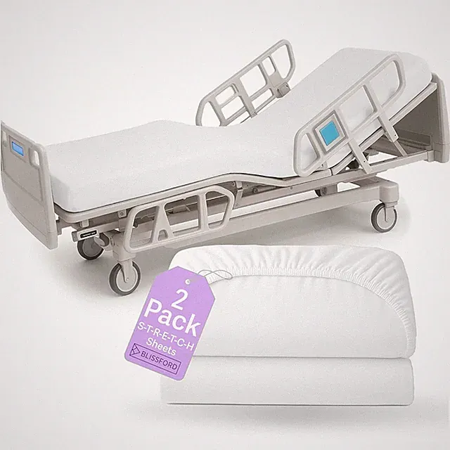 2 Pack Fitted Hospital Bed Sheets with Elastic All Around for a Perfect Fit -...
