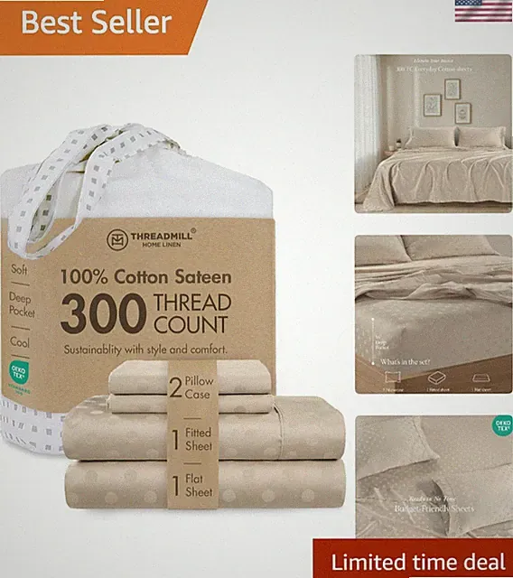 300 Thread Count Queen Cotton Sheets - Lightweight and Machine Washable