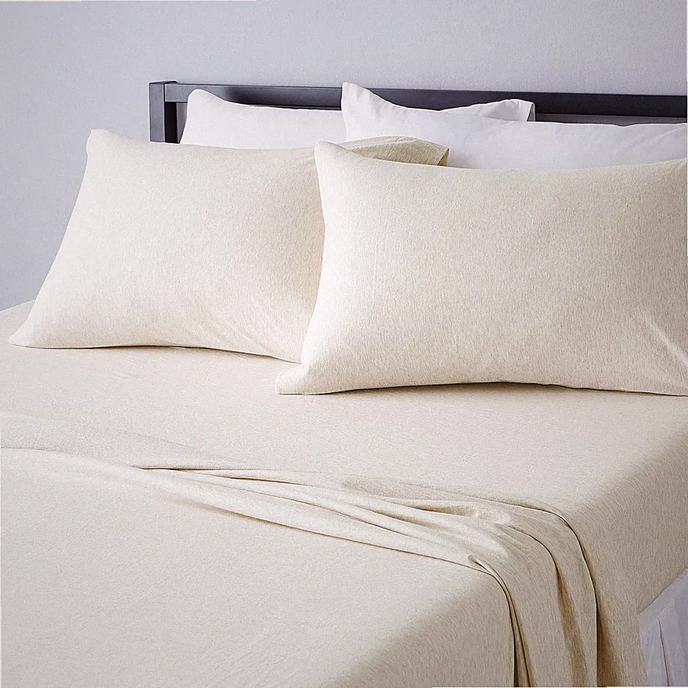 4 Piece Bed Sheets Set, 100% Cotton Jersey, Includes Super Soft, Flat and Fitted