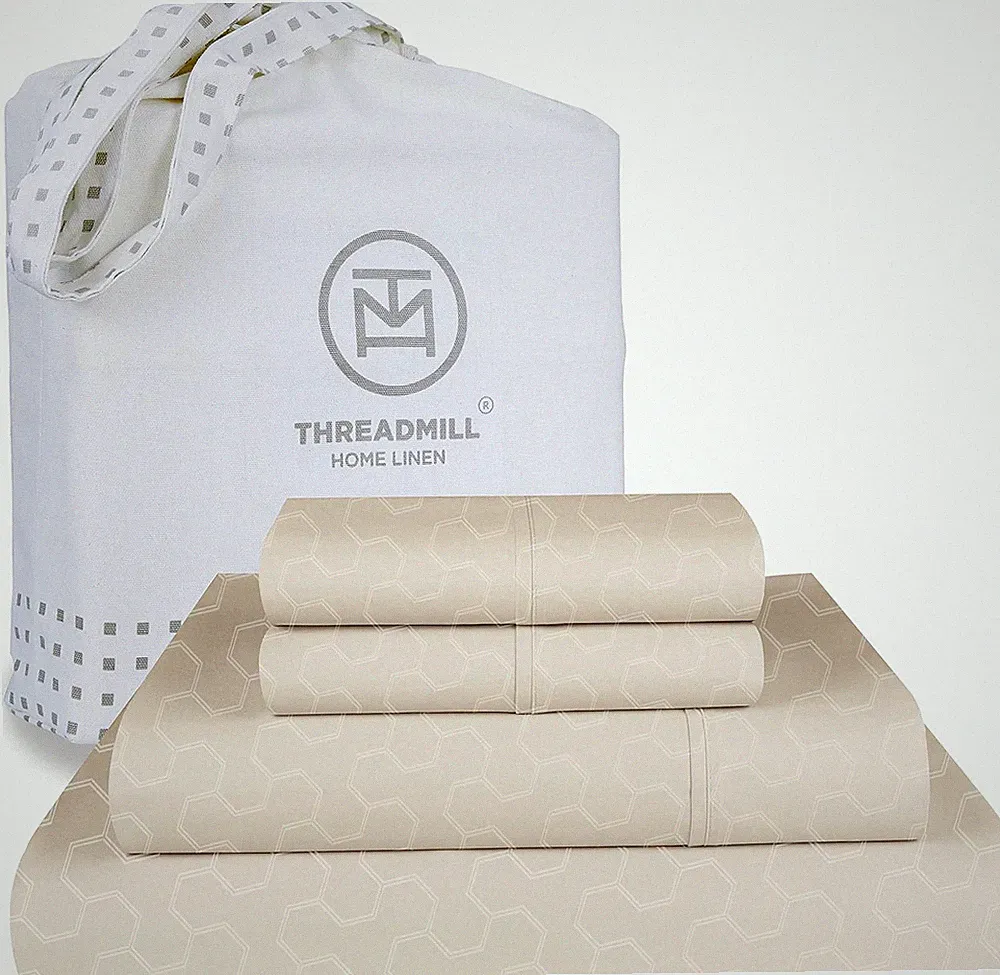 500 Thread Count Cotton Queen Sheet Set with Deep Pocket - Beige Sateen