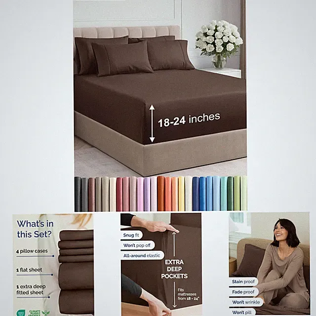 6 Piece Extra Deep Cal King Sheet Set Breathable Cooling Hotel Luxury Bedding