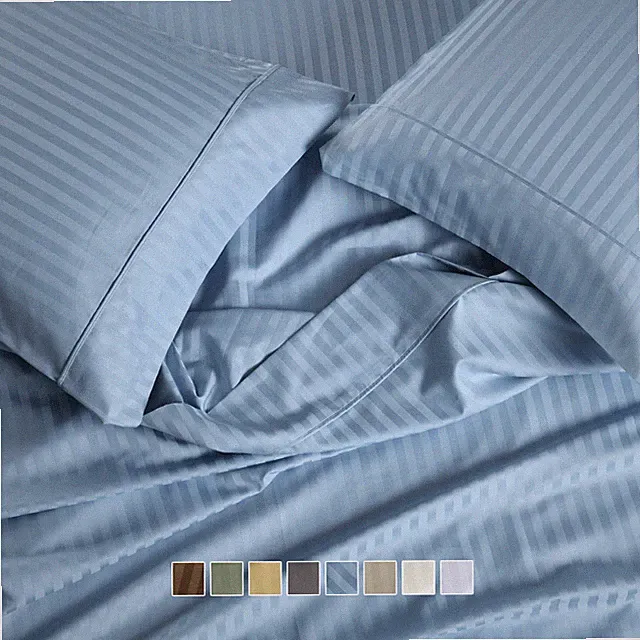 650 Thread Count Striped Bed Sheets Set Cotton Blend 15" Deep Pockets Sheets