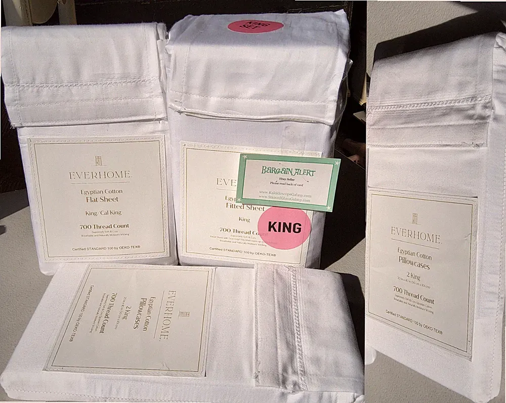 6pc Everhome Egyptian Cotton 700 Thread Count KING Sheet Set Fitted Flat Pillow