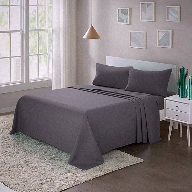 700 Thread Count 100%Natural Cotton 4Piece 15''Deep Sheet Set Queen, Gray Solid