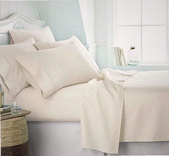 700 Thread Count 100%Natural Cotton 4Piece 18''Deep Sheet Set Queen, Ivory Solid