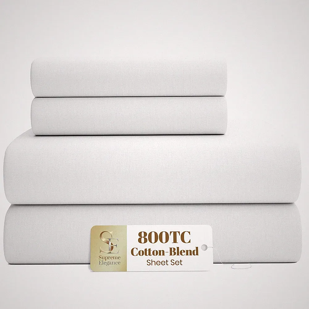 800 Thread Count Queen Arctic White Sheets Set, Ultra Soft & Silky Cotton Ric...