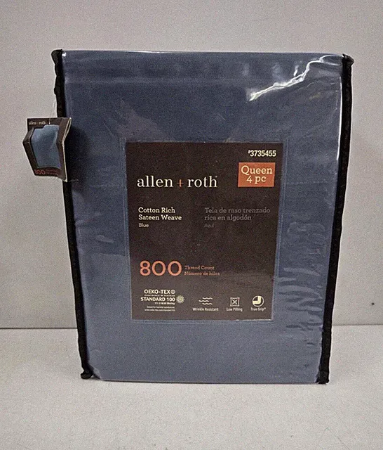 allen + roth Queen 800-Thread-Count Cotton Polyester Blend Blue Bed-Sheet