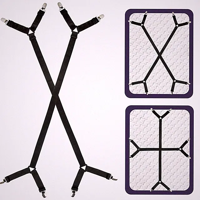 Attmu Bed Sheet Straps, 2 Pack Fitted Fasteners Clips 2 Pack, Black