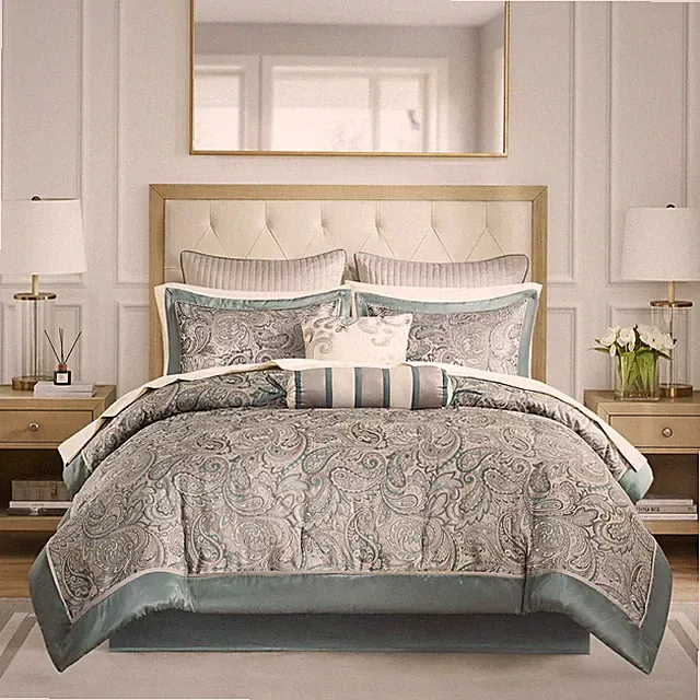 Aubrey Cozy 12 Piece Comforter Set & Sheet, Luxe Faux Silk Jacquard Paisley D...