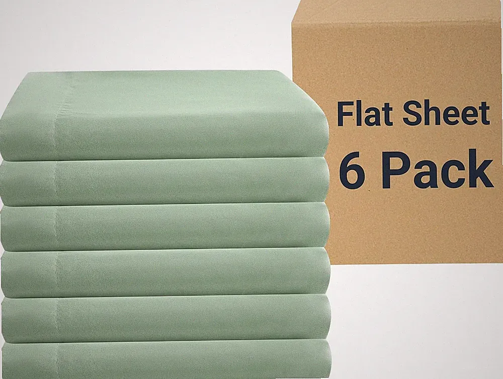 Bulk Flat Sheets Only Full Size 6 Pack, Easy Sort Top Bed Sheet by