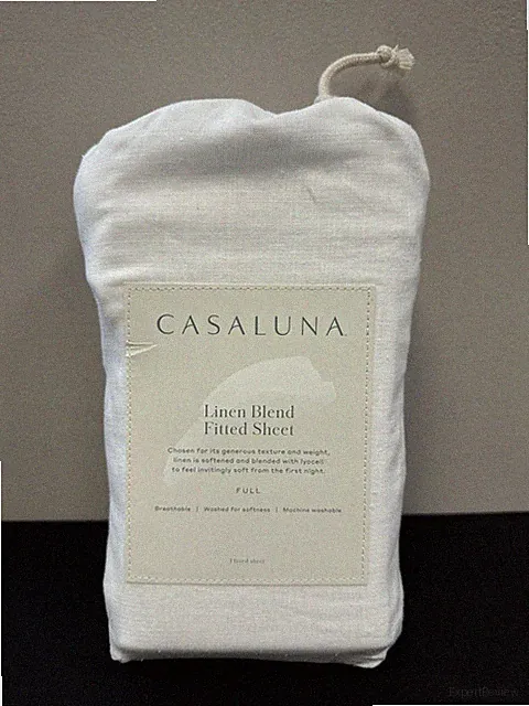 Casaluna Full Size Linen Blend Fitted Sheet - White ( Fresh White )