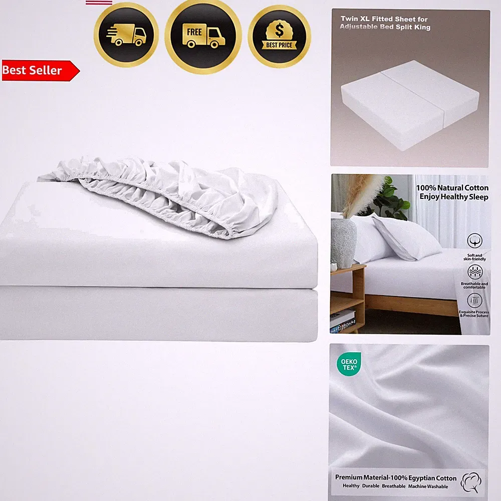 Cotton Fitted Sheet Twin XL 600 TC 16 Pocket 2 Pack Egyptian Sateen White