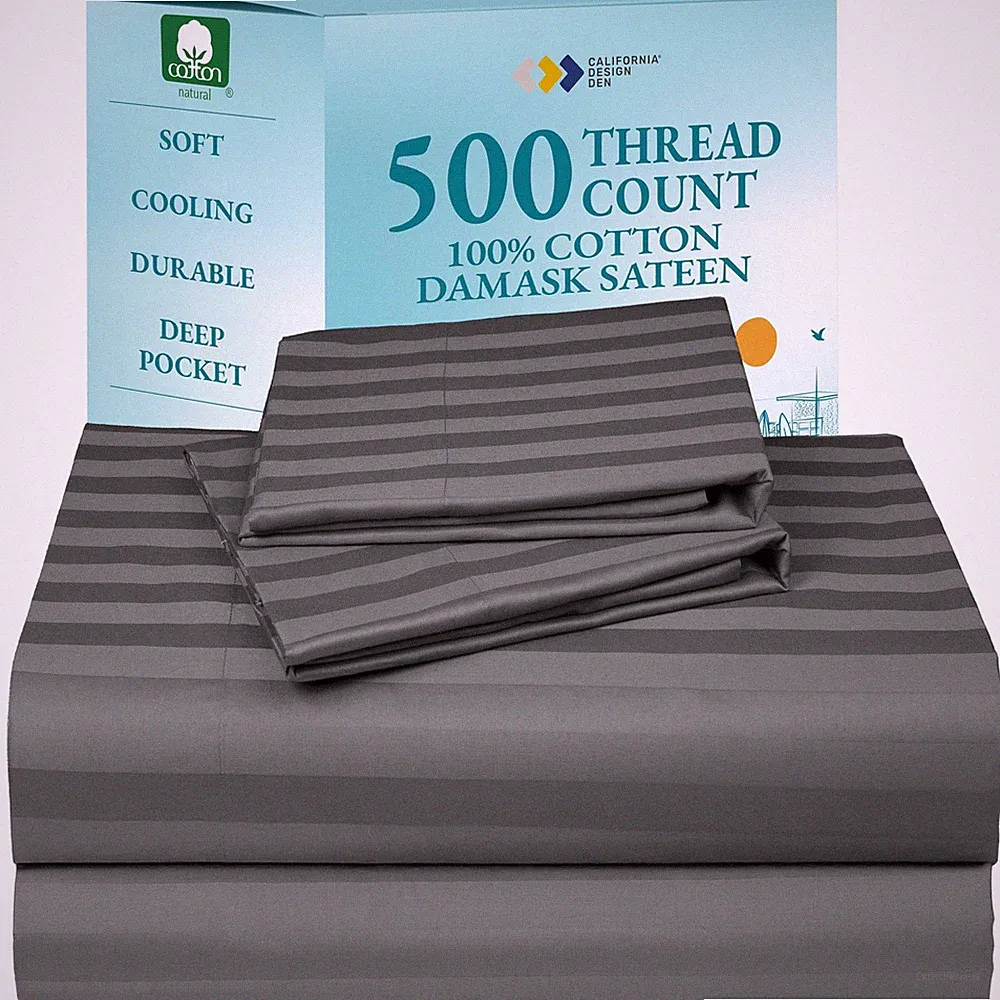 Deep Pocket Queen Sheets Set - Soft 100% Cotton Sheets, 500 Thread Count Sate...