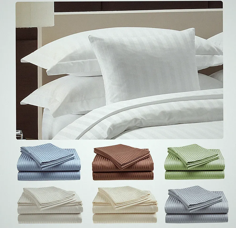 Deluxe Hotel 300 Thread Count 100% Cotton Sateen Sheet Set Dobby Stripe