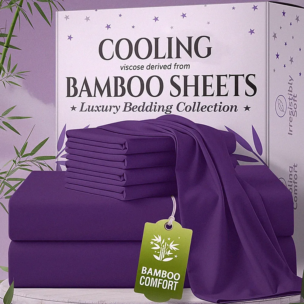 Extra Deep Pocket Queen Size Sheets 4/6 pcs BreathableCooling Bamboo Bed Sheet