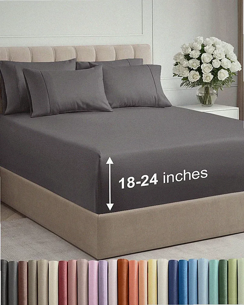 Extra Deep Queen Sheet Set - 6 Piece Breathable and Cooling Sheets - Hotel Luxur