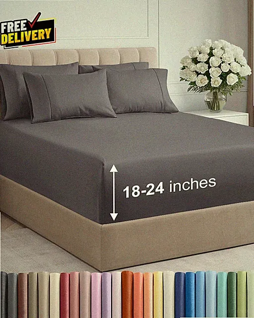 Extra Deep Queen Sheet Set 6 Piece Breathable and Cooling Sheets Hotel Luxury...