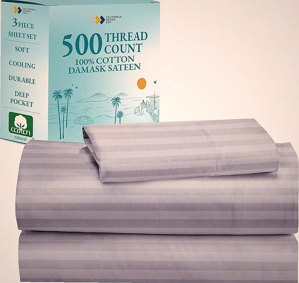 Lavender Twin Bed Sheets Set, 100% Cotton, 500 Thread Count, Hotel Quality