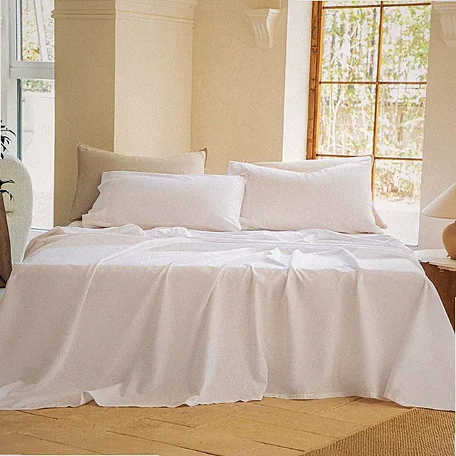 Linen Sheet Set Queen Size, Linen Cotton Blend Sheets Set 4pcs, 1 Flat Sheet,...