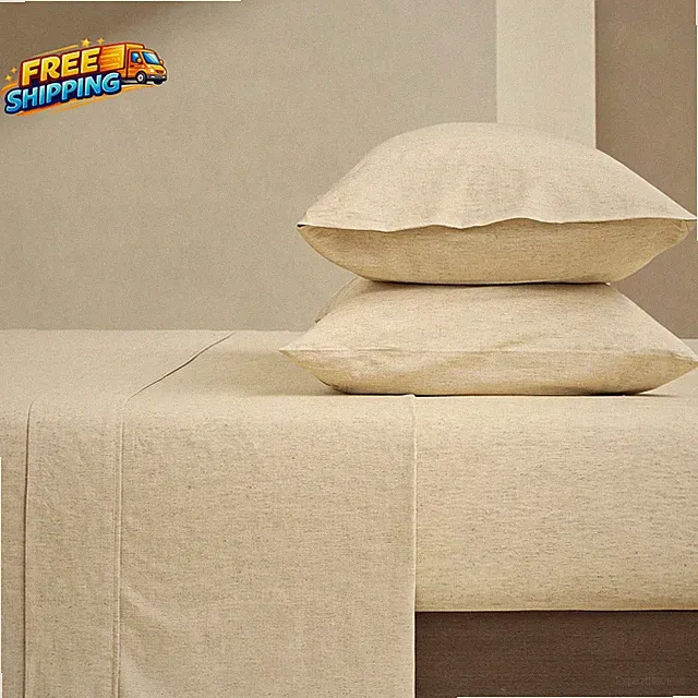 Linen Sheets Set King Size Natural Linen Blend Cotton Bedsheets 4 Pieces