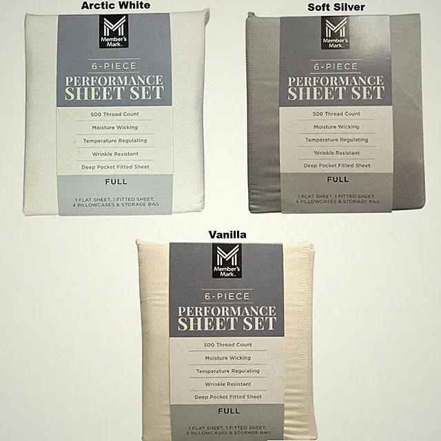 Member's Mark 500 Thread-Count Performance Solid Sheet Set, 6 Piece, Full Size