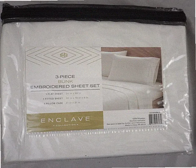 New Enclave 3 piece Embroidered Sheet Set Polyester Size Bunk Free Shipping