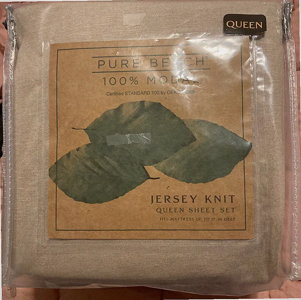 NEW Pure Beech Jersey Knit Sheet Set Queen Taupe 100% Modal Soft Bedding
