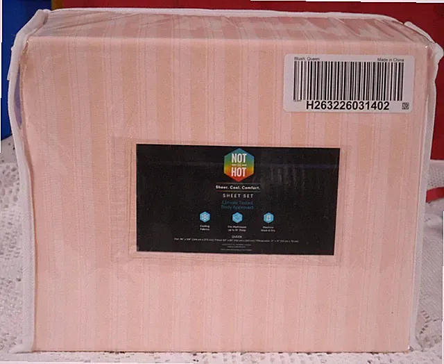 NIP KEECO BLUSH STRIPED QUEEN SIZE NYLON SHEET "NOT SO HOT" 4 PC. SET UP TO 18"