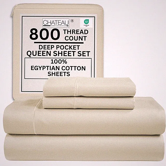 Queen Bed Sheets 800TC Egyptian Cotton 4PC Sateen Weave Ivory Set Bedding Soft