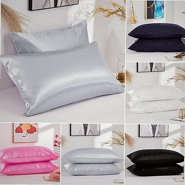 Real Satin Silk Pillowcase Luxurious Standard Queen King Home Bedding Cover Soft