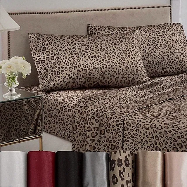 Satin Bed Sheet Set 4-Piece Silky Soft Sateen Bedding Hypoallergenic Easy Care