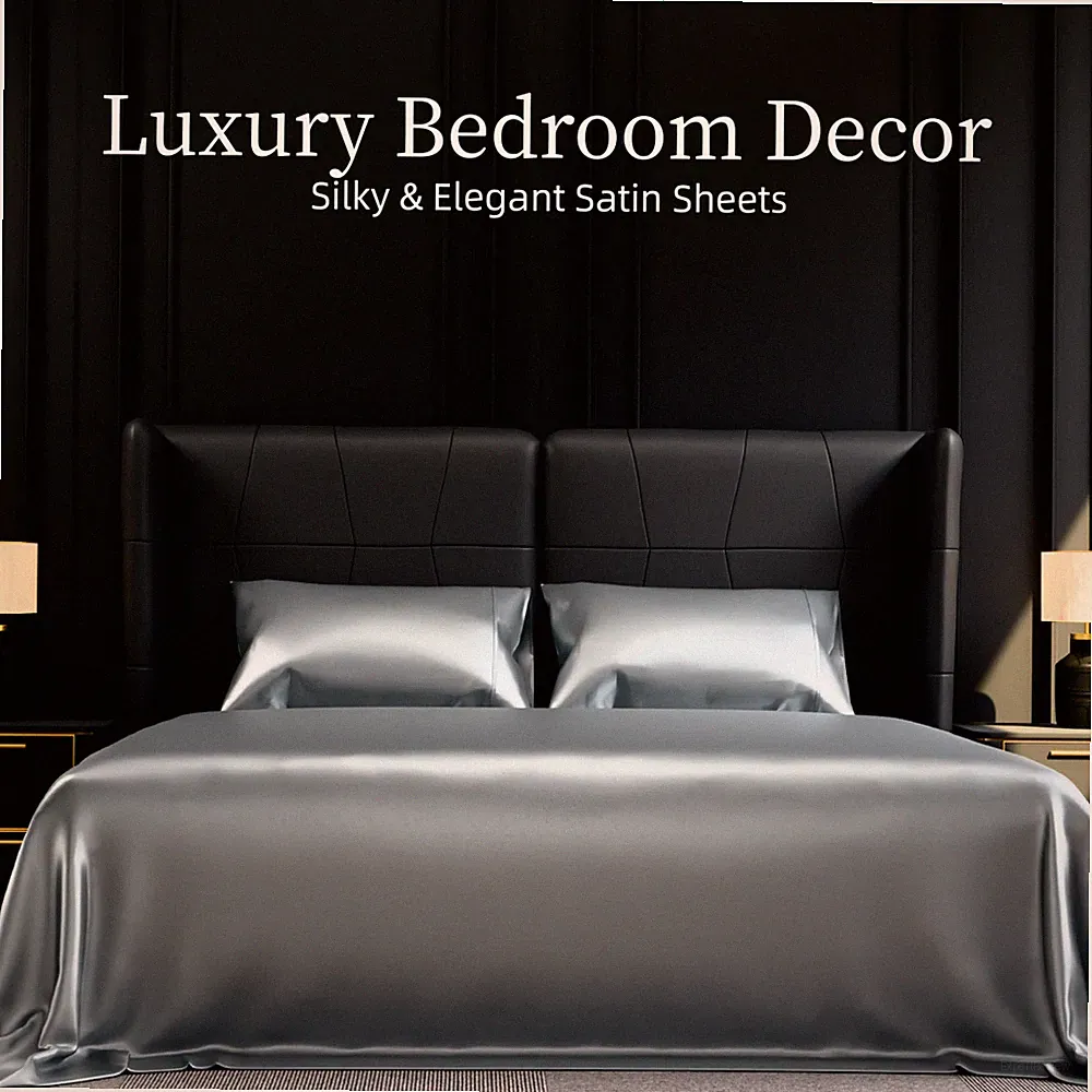 Satin Bed Sheets, Full Size Sheets Set, 4 Pcs Silky Bedding Set With 15 Inches D