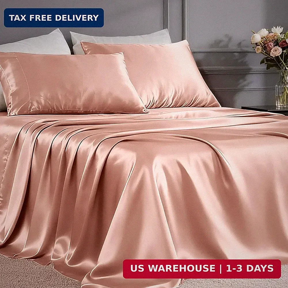 Satin Sheets Queen Size Bed Set- 4 Piece Luxury Soft Silky Queen Sh