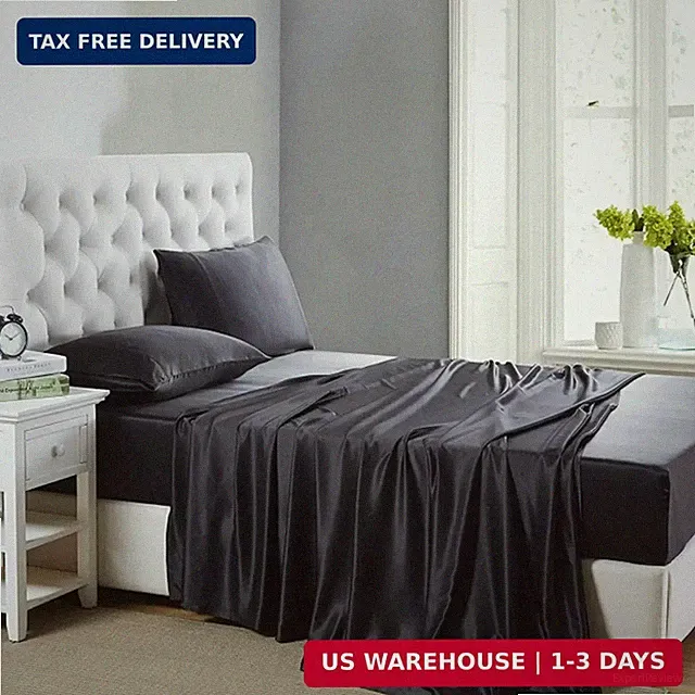 Silk Satin Sheets, Queen Size Satin Bed Sheet Set with Deep Pocke