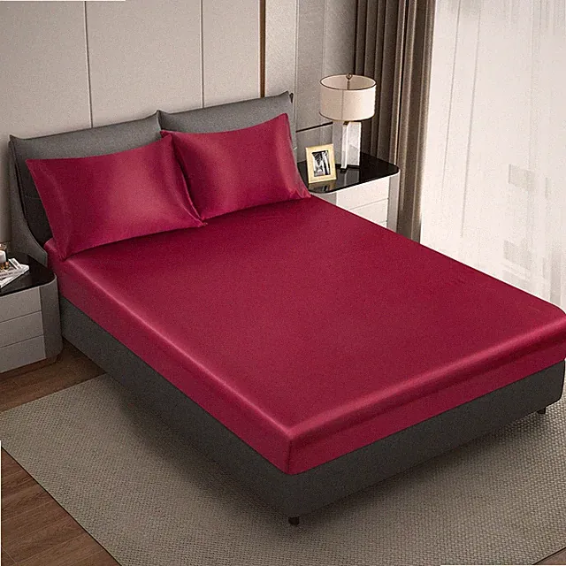 Silk Satin Wine Red Queen Fitted Sheet Only Deep Pocket Fitted Sheet Only Bre