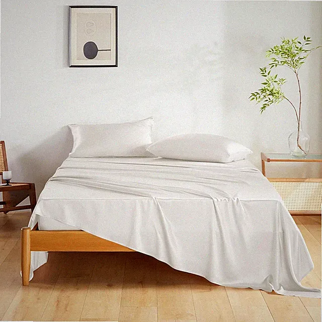 Silk Sheet Set 4 Pcs, King Size Sheet Set, Soft Breathable Cooling Bed Sheets wi