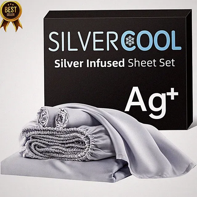 Silver Silk Cooling Bed Sheets King Set Hypoallergenic Bedding for Hot Sleepers