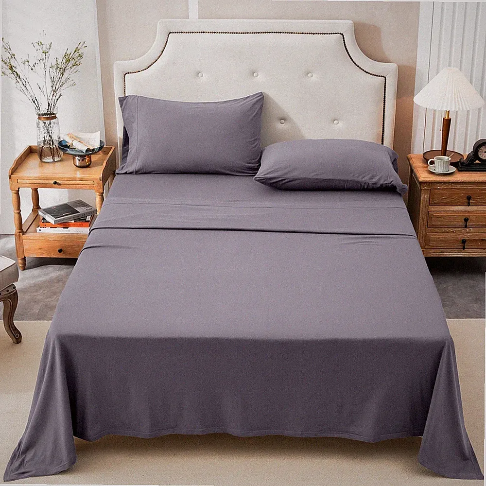 Soft Jersey Cotton 4pc Bed Sheet Set 100% T-Shirt Cotton All Season Bedding PURE