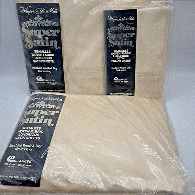 Whisper Soft Double Sheet Set Beige Nylon Satin Flat Fitted Pillowcase