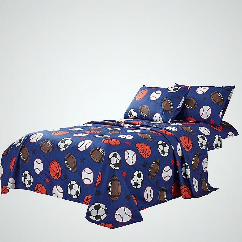 WPM 3 Piece Blue Twin Size Sheet Set with Flat and Fitted Sheets, Pillow sham...